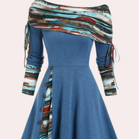 Stylish A-line Dress with Accent Print - Elara-Blue-XS-State of Style