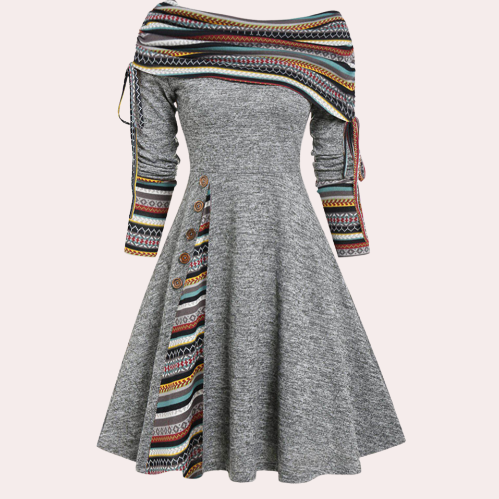 Stylish A-line Dress with Accent Print - Elara-Grey-XS-State of Style