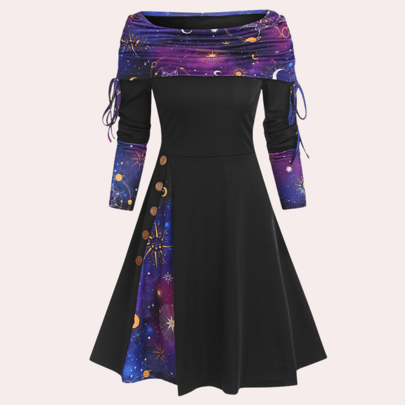 Stylish A-line Dress with Accent Print - Elara-Purple-XS-State of Style