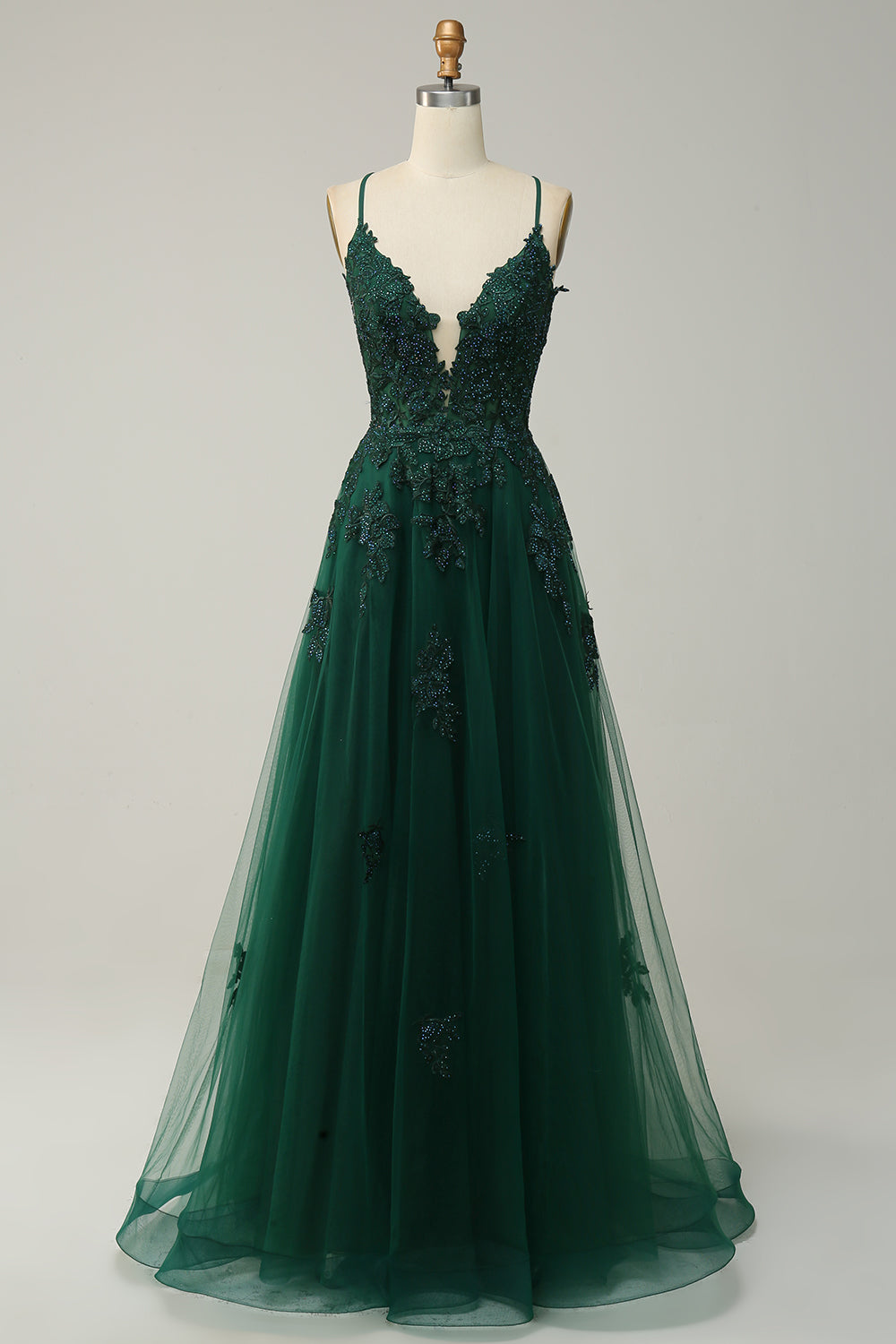 Stylish A-Line Evening Gown - Emilia-Dark Green-4-State of Style