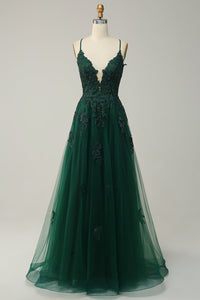 Stylish A-Line Evening Gown - Emilia-Dark Green-4-State of Style