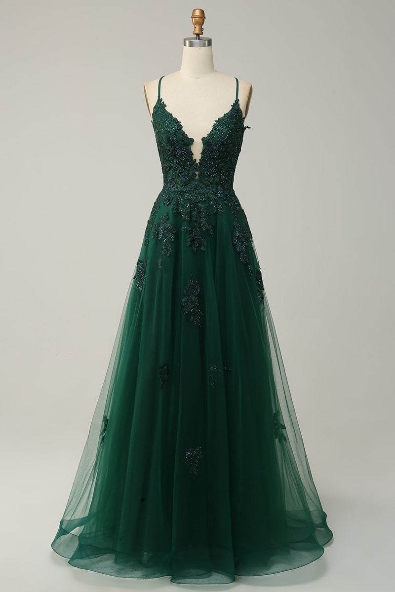 Stylish A-Line Evening Gown - Emilia-Dark Green-4-State of Style