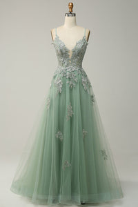 Stylish A-Line Evening Gown - Emilia-Green-4-State of Style