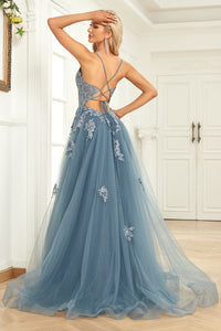 Stylish A-Line Evening Gown - Emilia-Grey Blue-4-State of Style