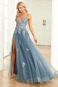 Stylish A-Line Evening Gown - Emilia-Grey Blue-4-State of Style