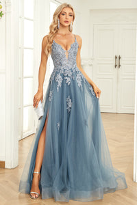 Stylish A-Line Evening Gown - Emilia-Grey Blue-4-State of Style