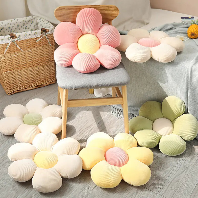 Stylish and Comfortable Flower-Shaped Cushion - Floral Bliss-Yellow-Pink-55X55cm-State of Style
