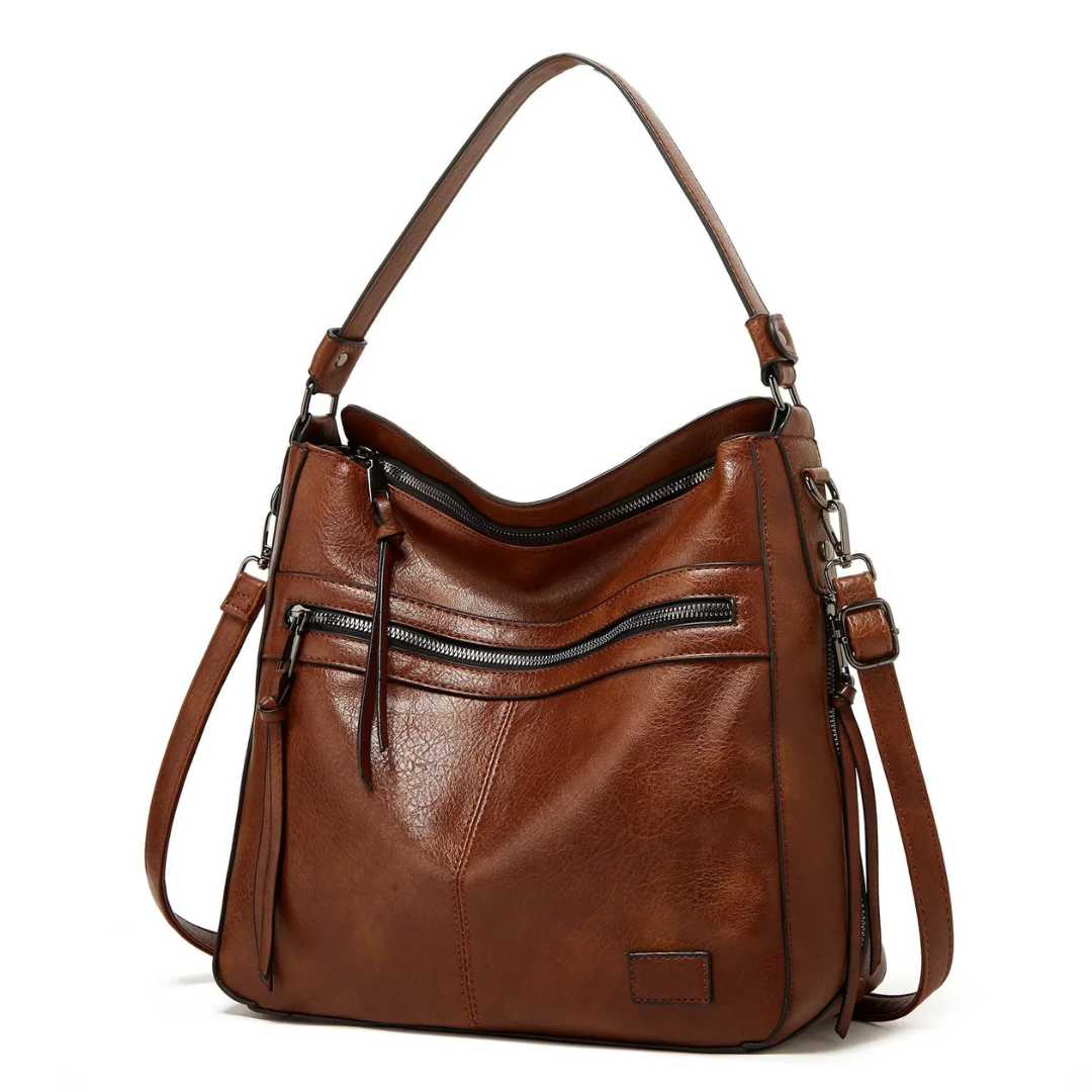 Stylish and Spacious Leather Shoulder Bag - Elodie-Brown-State of Style