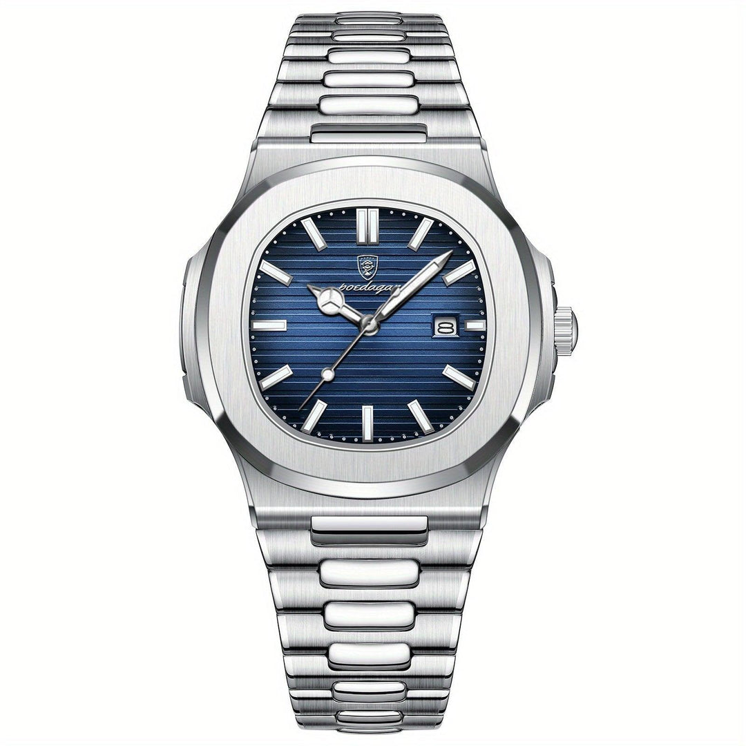 Stylish and Sustainable Men's Wristwatch - ValorLuxe-Silver / Blue-State of Style