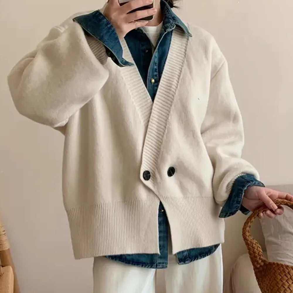 Stylish Beige Knitted Cardigan for Women - Vera-XS-State of Style