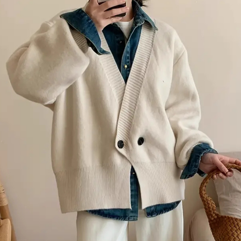 Stylish Beige Knitted Cardigan for Women - Vera-XS-State of Style