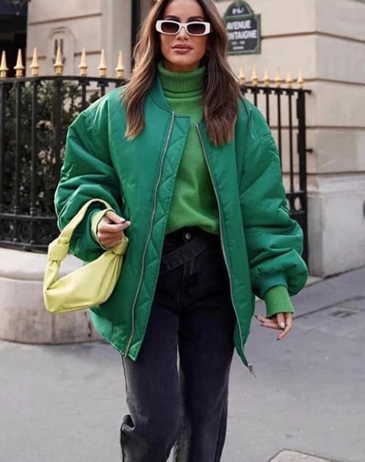 Stylish Bergère Zip-Up Jacket for Women-Green-S-State of Style