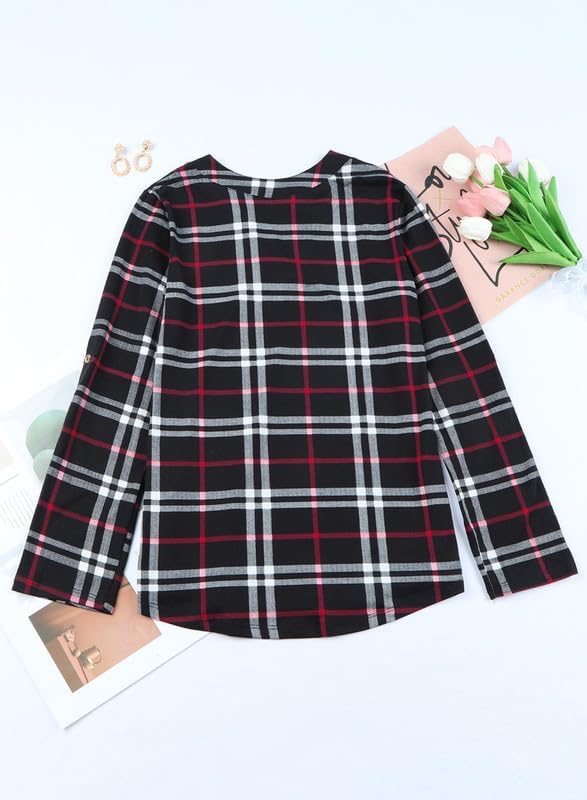 Stylish Casual Checked Ladies' Blouse - Lara-Black-S-State of Style