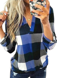 Stylish Casual Checked Ladies' Blouse - Lara-Blue-S-State of Style