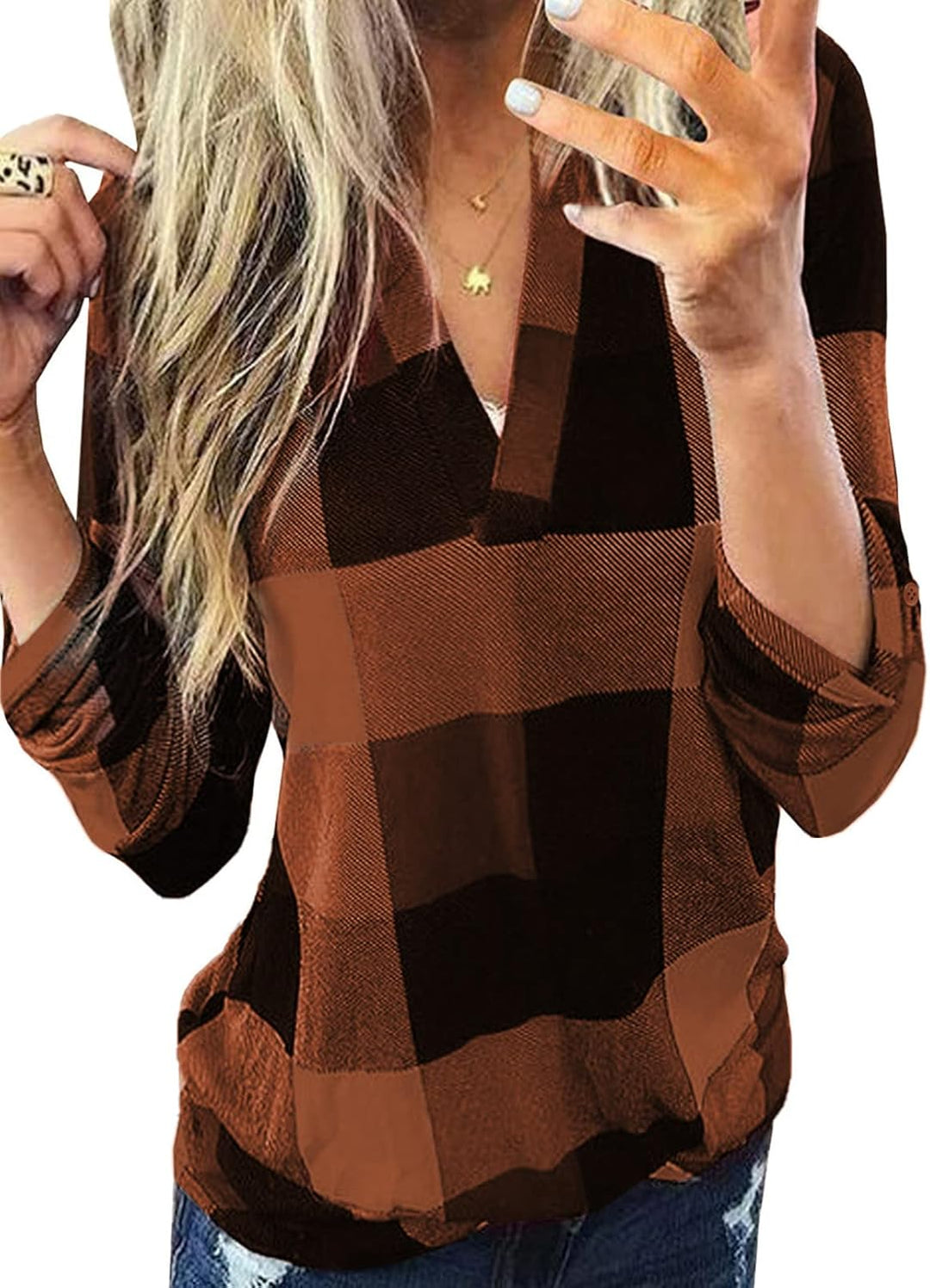 Stylish Casual Checked Ladies' Blouse - Lara-Brown-S-State of Style