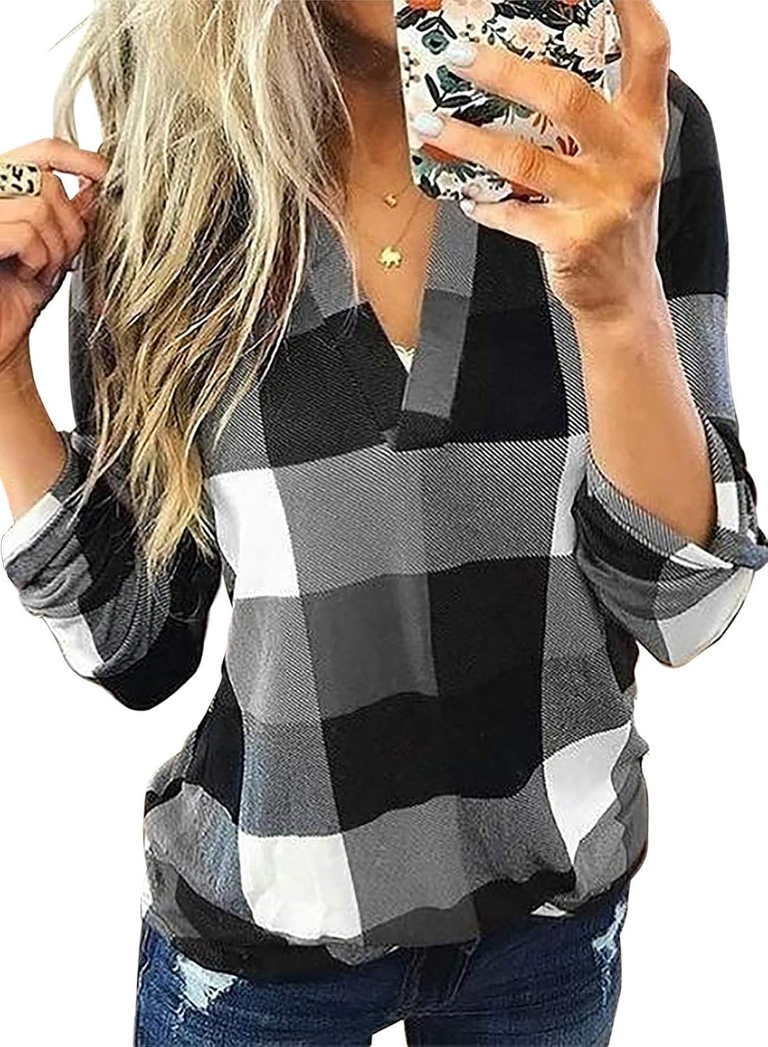 Stylish Casual Checked Ladies' Blouse - Lara-Grey-S-State of Style