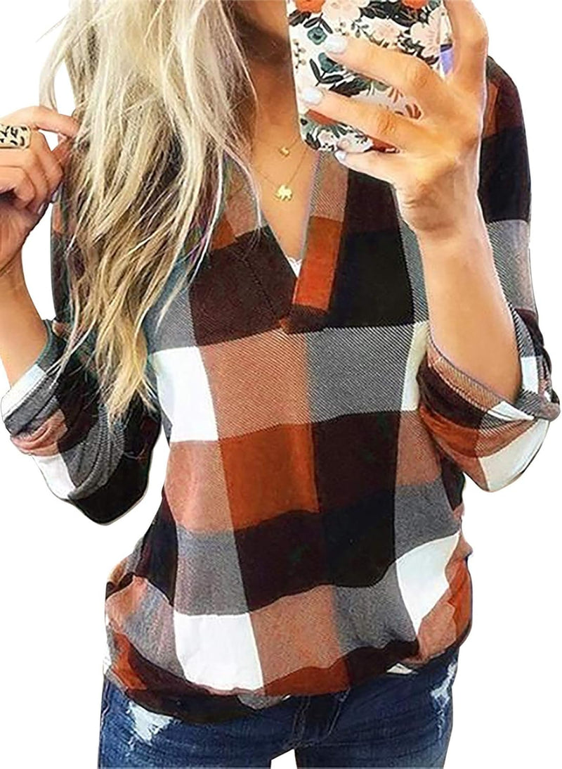 Stylish Casual Checked Ladies' Blouse - Lara-Orange-S-State of Style