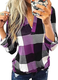 Stylish Casual Checked Ladies' Blouse - Lara-Purple-S-State of Style
