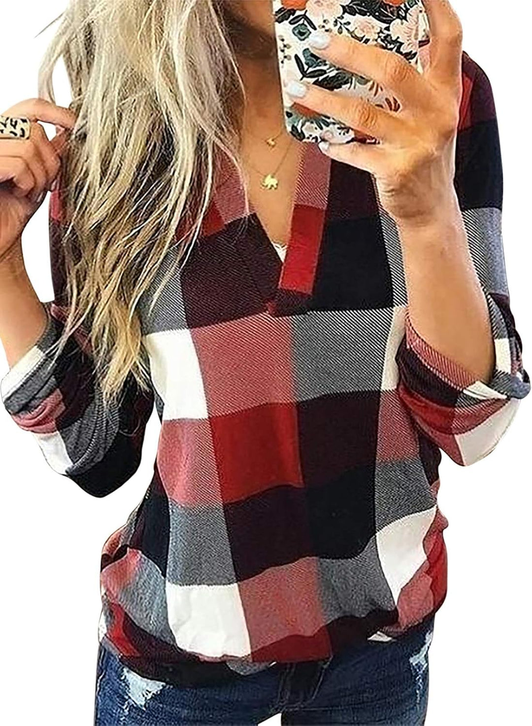 Stylish Casual Checked Ladies' Blouse - Lara-Red-S-State of Style