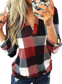 Stylish Casual Checked Ladies' Blouse - Lara-Red-S-State of Style