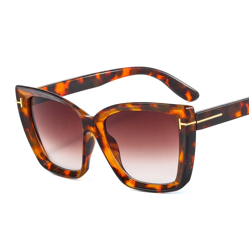 Stylish cat-eye sunglasses with UV protection and gradient - VueLuxe-Leopard print-State of Style