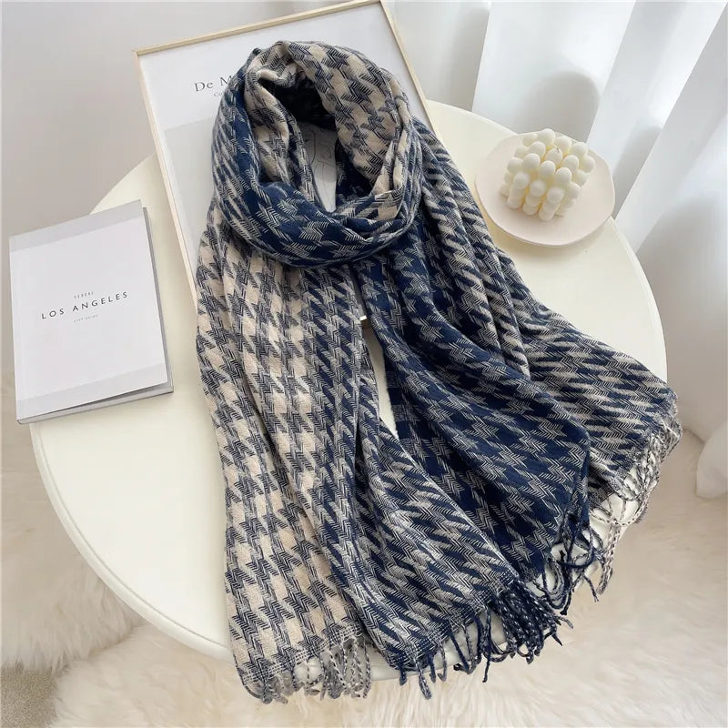 Stylish Checked Women's Scarf - Liora-Blue-State of Style