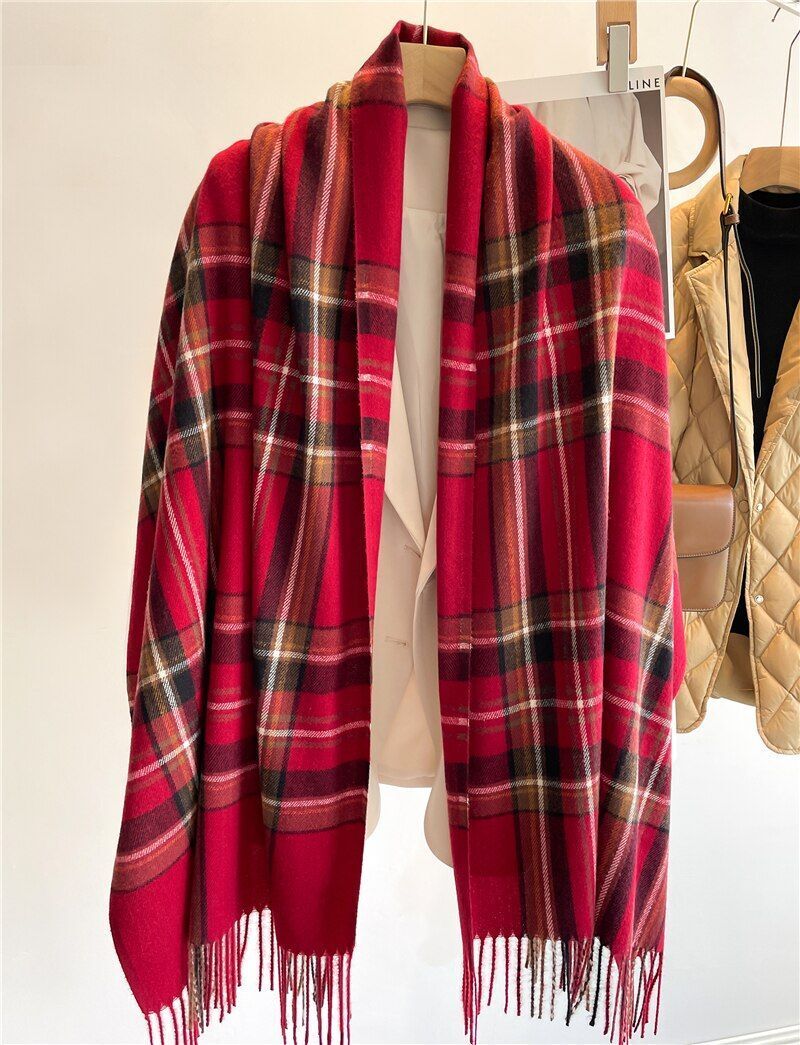 Stylish Checked Women's Scarf - Liora-Red-State of Style