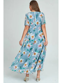 Stylish & Comfortable Plus-Size Spring/Summer Dress with V-Neck & Flowy Hem-Blue-2XL-State of Style