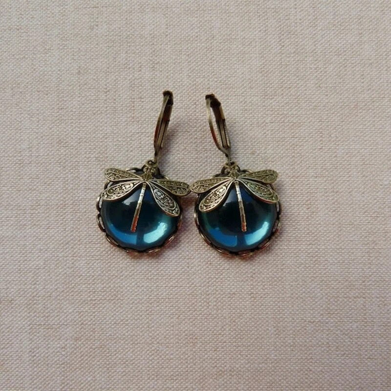 Stylish Crystal Antique Gold Earrings - Amarae-Blue-State of Style