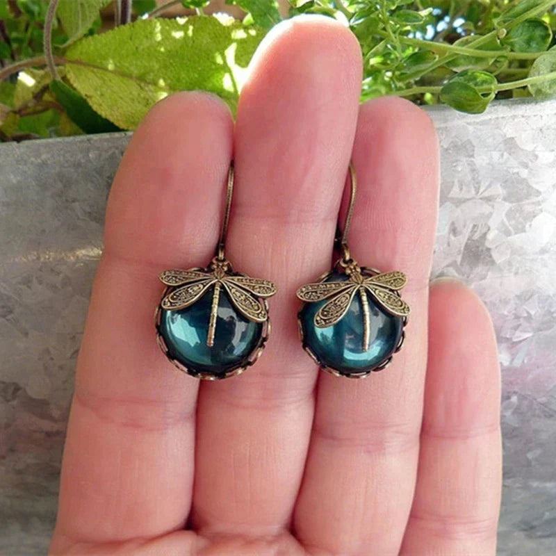 Stylish Crystal Antique Gold Earrings - Amarae-Blue-State of Style