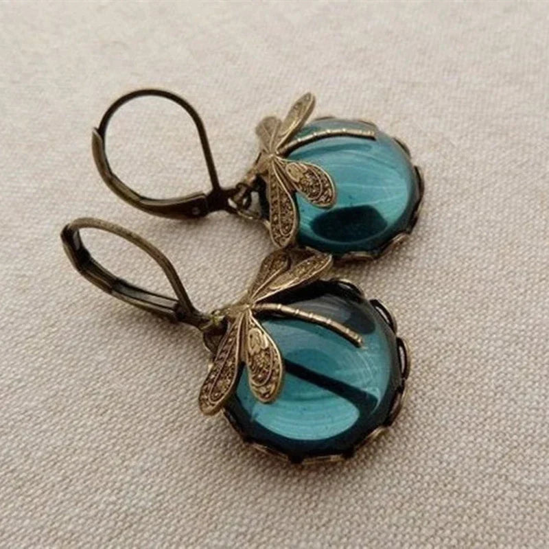 Stylish Crystal Antique Gold Earrings - Amarae-Blue-State of Style