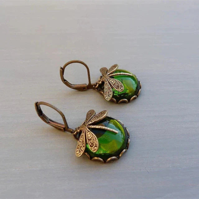 Stylish Crystal Antique Gold Earrings - Amarae-Light Green-State of Style