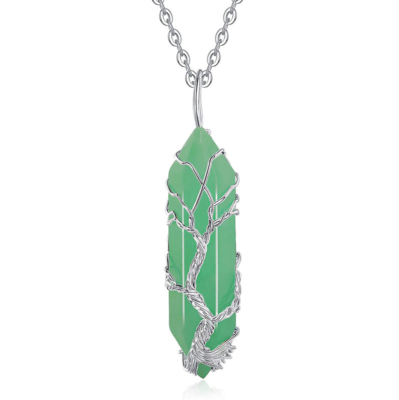 Stylish Crystal Tree of Life Gemstone Necklace – Elara-Green Aventurine-State of Style