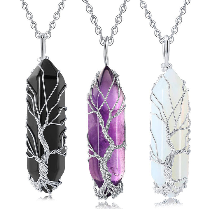Stylish Crystal Tree of Life Gemstone Necklace – Elara-Green Aventurine-State of Style