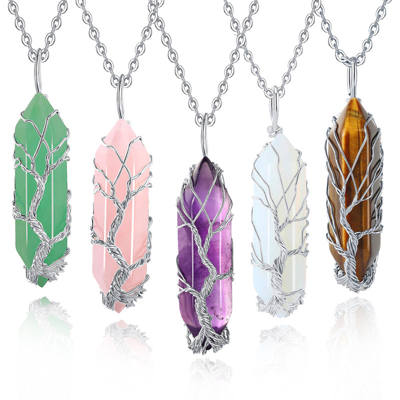 Stylish Crystal Tree of Life Gemstone Necklace – Elara-Green Aventurine-State of Style