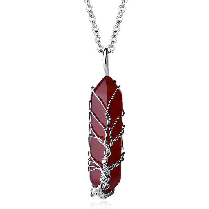 Stylish Crystal Tree of Life Gemstone Necklace – Elara-Red Agate-State of Style