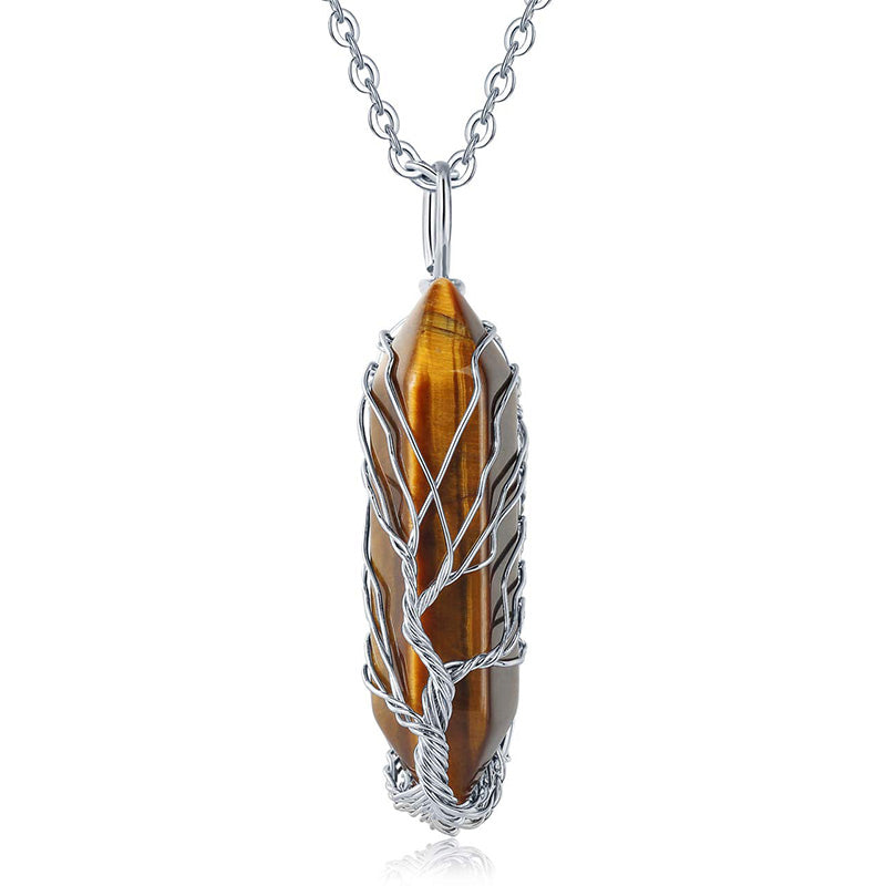 Stylish Crystal Tree of Life Gemstone Necklace – Elara-Tiger's Eye-State of Style