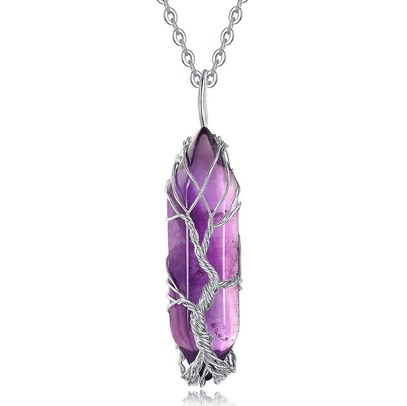 Stylish Crystal with Tree of Life Gemstone Necklace - Elara-Amethyst-State of Style