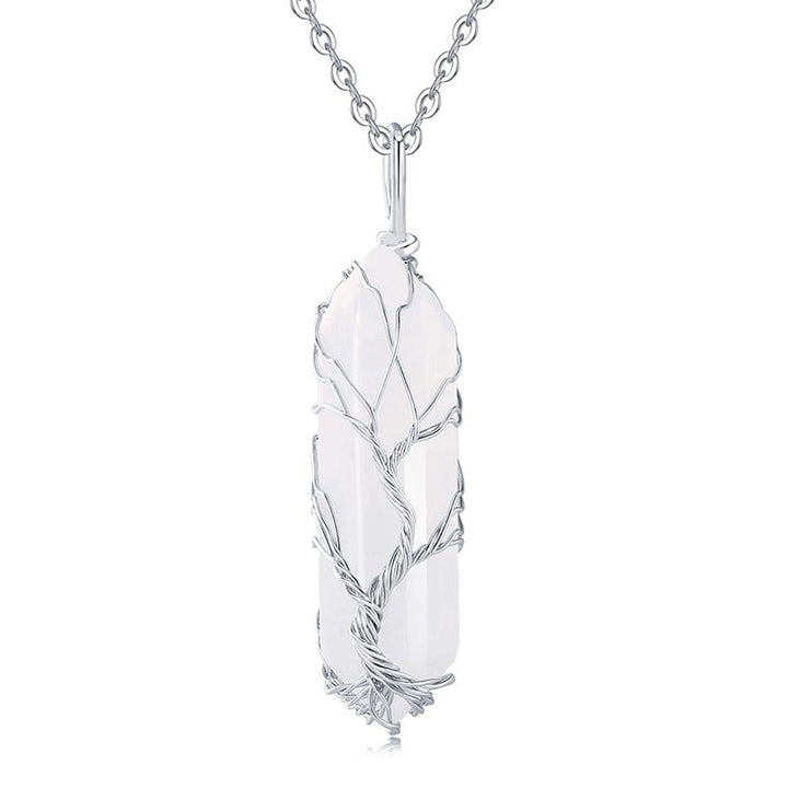 Stylish Crystal with Tree of Life Gemstone Necklace - Elara-Clear Crystal-State of Style