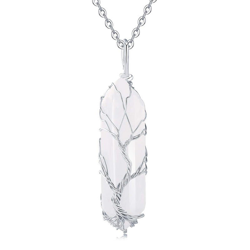 Stylish Crystal with Tree of Life Gemstone Necklace - Elara-Clear Crystal-State of Style