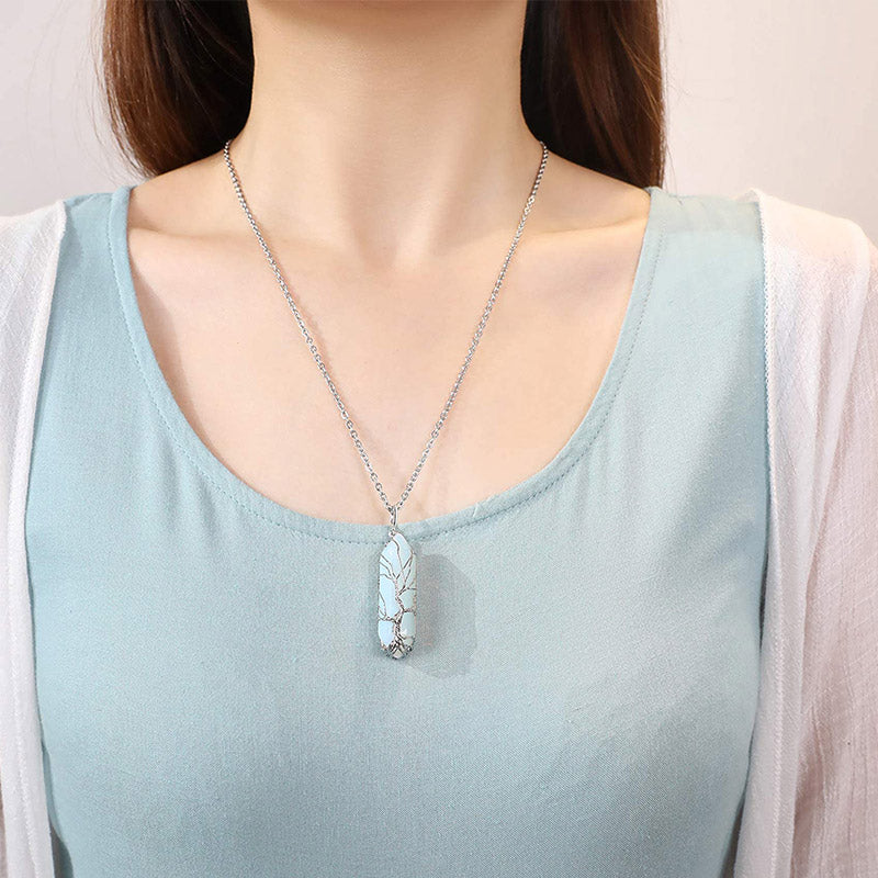Stylish Crystal with Tree of Life Gemstone Necklace - Elara-Green Aventurine-State of Style