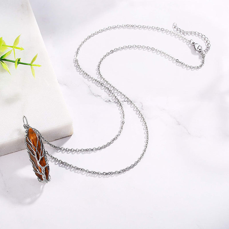 Stylish Crystal with Tree of Life Gemstone Necklace - Elara-Green Aventurine-State of Style