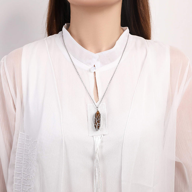 Stylish Crystal with Tree of Life Gemstone Necklace - Elara-Green Aventurine-State of Style