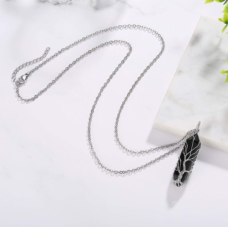 Stylish Crystal with Tree of Life Gemstone Necklace - Elara-Green Aventurine-State of Style