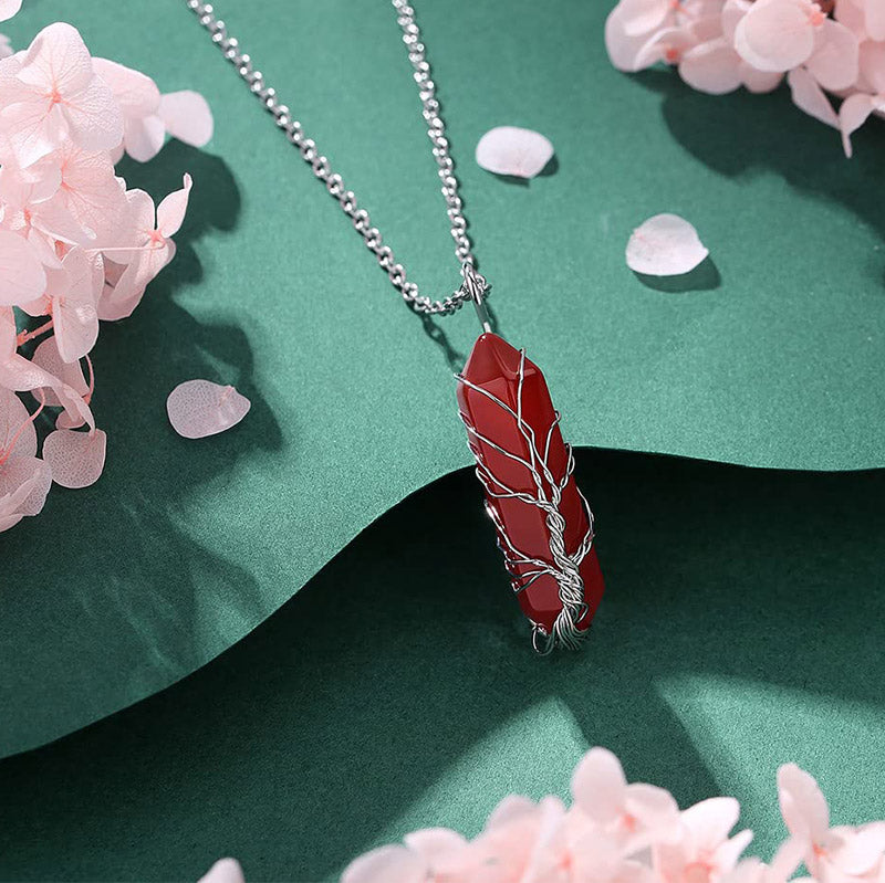 Stylish Crystal with Tree of Life Gemstone Necklace - Elara-Green Aventurine-State of Style