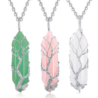 Stylish Crystal with Tree of Life Gemstone Necklace - Elara-Green Aventurine-State of Style