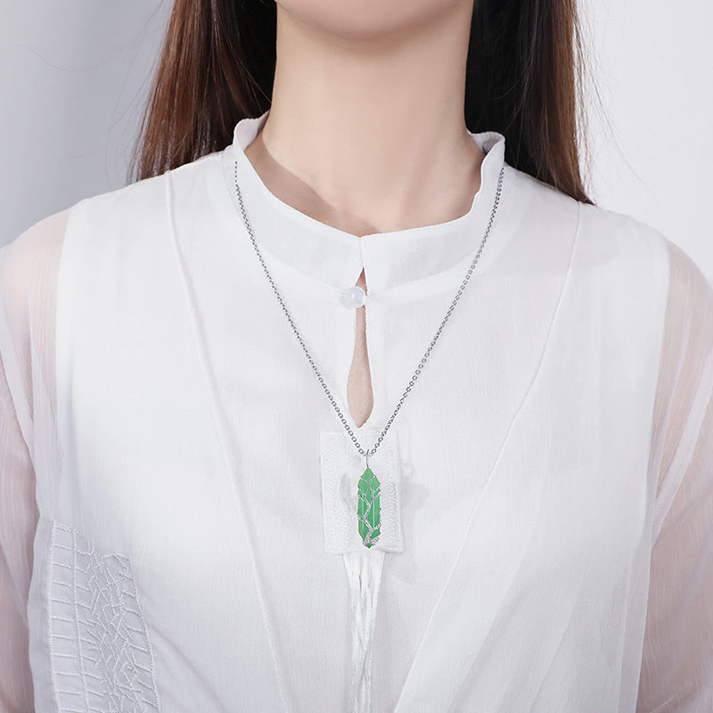 Stylish Crystal with Tree of Life Gemstone Necklace - Elara-Green Aventurine-State of Style