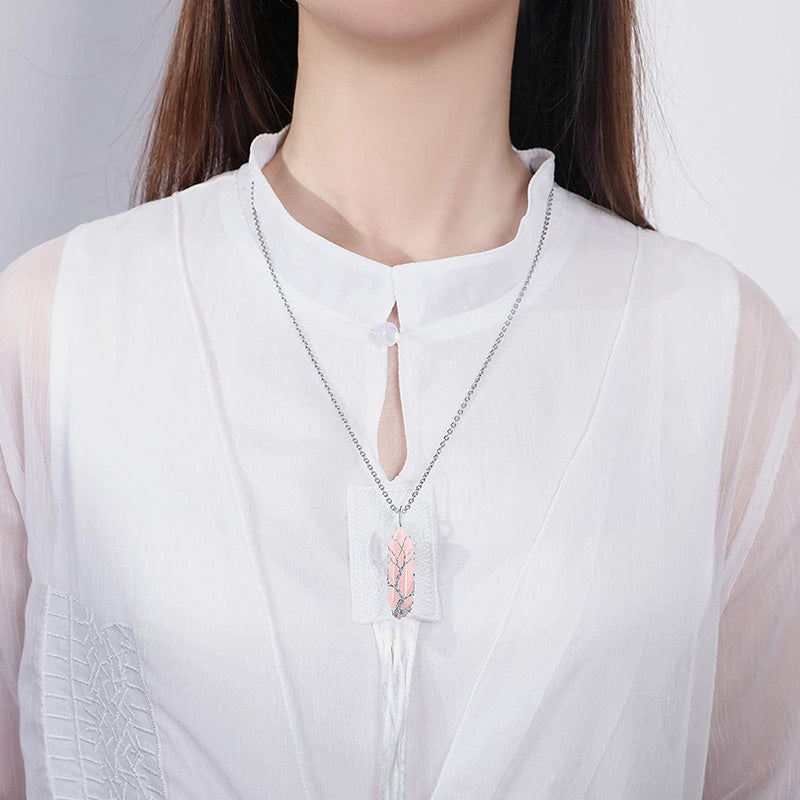 Stylish Crystal with Tree of Life Gemstone Necklace - Elara-Green Aventurine-State of Style