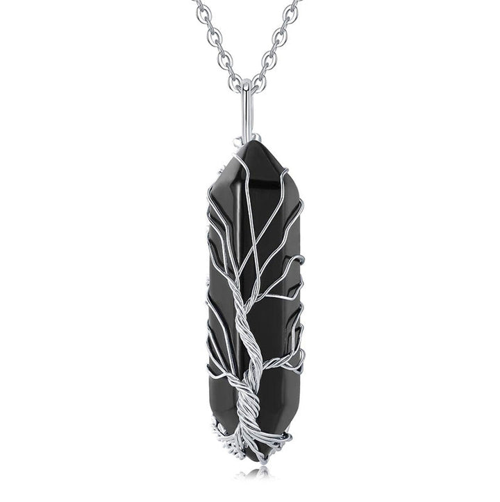Stylish Crystal with Tree of Life Gemstone Necklace - Elara-Obsidian-State of Style