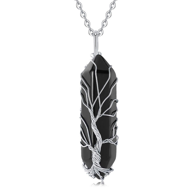 Stylish Crystal with Tree of Life Gemstone Necklace - Elara-Obsidian-State of Style